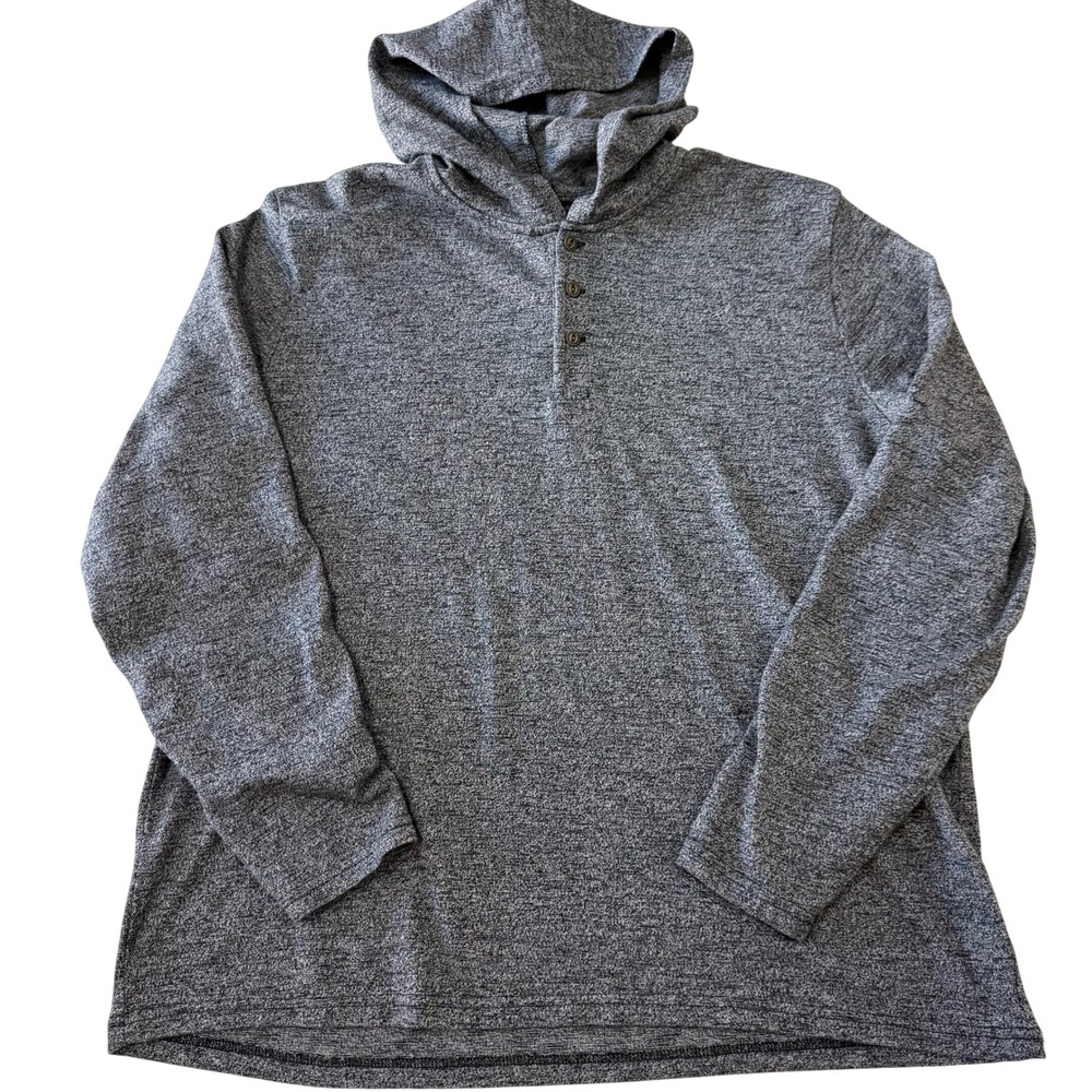 Lucky Brand Men's Grey‎ Marled Henley Hoodie Pullover Knit XXL